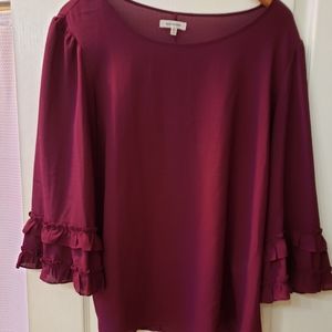 Woven maroon bell ruffle sleeve size XL